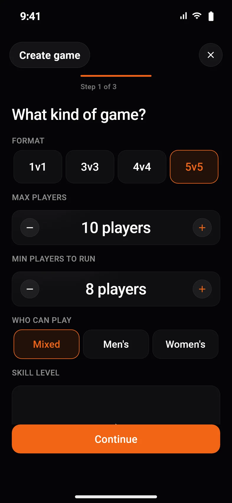 HoopingNow create game screen