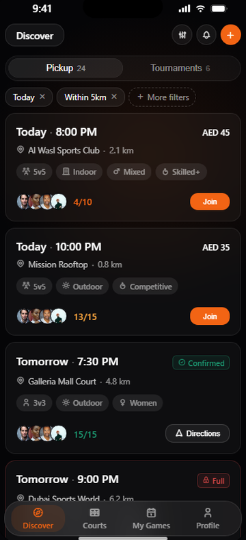 HoopingNow Discover — nearby pickup games