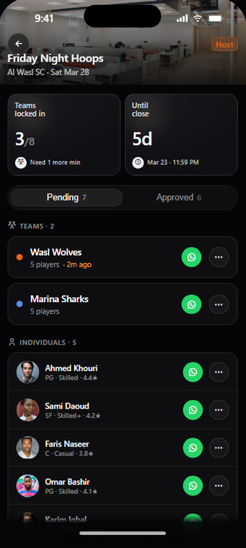 HoopingNow manage teams and bracket